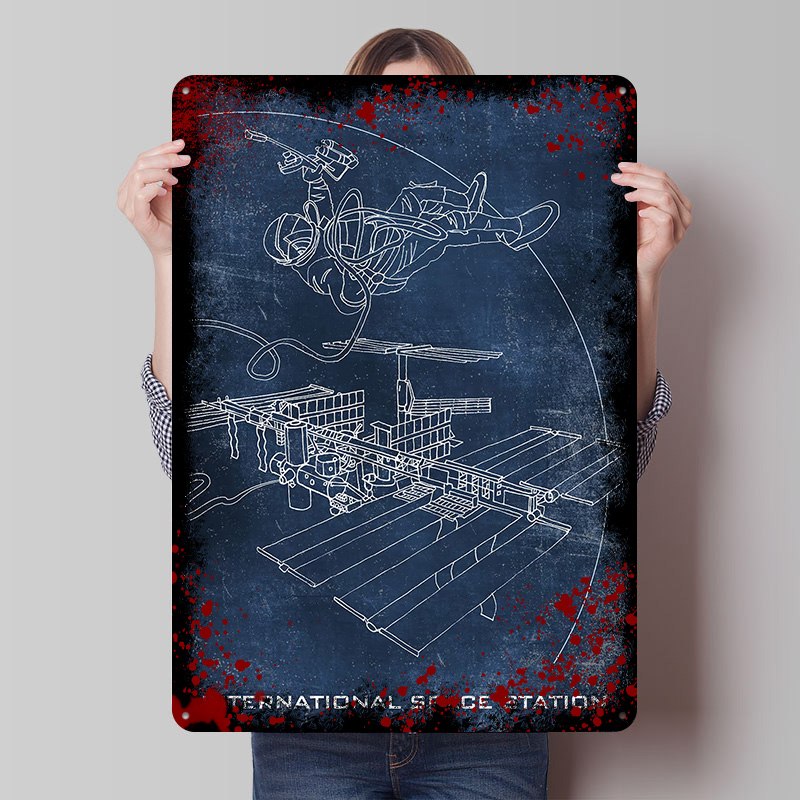 Retro Gaming Space - Poster stampato con statio spaziale internazionale,