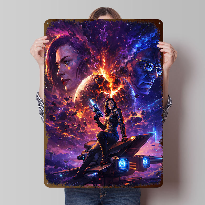 Retro Gaming Space - Poster in Latta con Guerriero Sci-fi